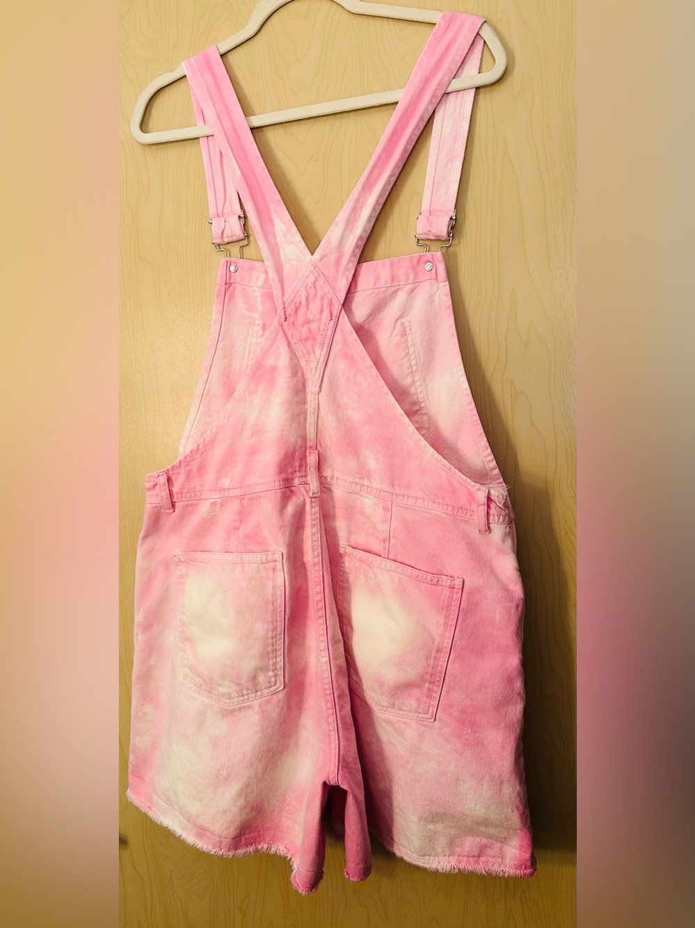 We The Free Pink Tie Dye/ Bleach Wash  Overall Denim Shorts - Picture 6 of 7